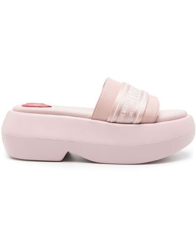 Love Moschino 75mm Logo-print Platform Slides - Pink