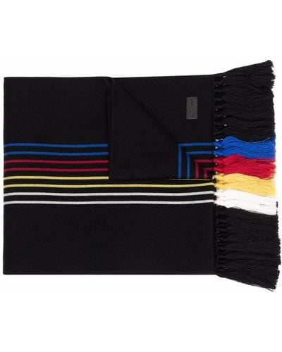 Saint Laurent Striped Tassel-edge Wool Scarf - Black