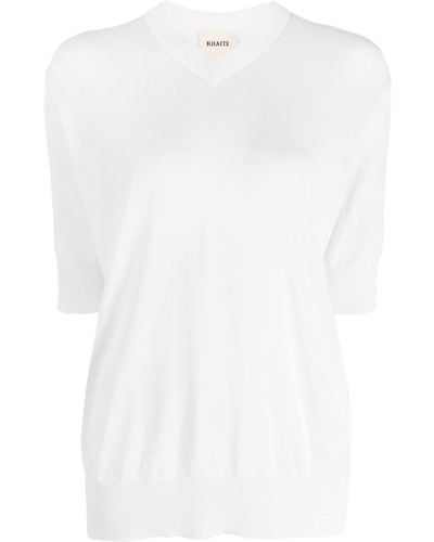 Khaite Fine-knit V-neck Sweatshirt - White