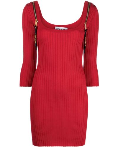 Moschino Zip-detailed Ribbed Dress - Red