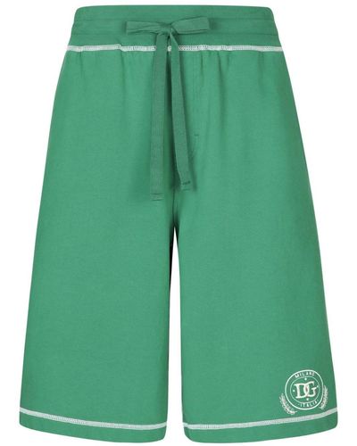 Dolce & Gabbana Dg Logo-embroidered Cotton Shorts - Green