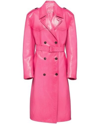 Prada Leather Double-breasted Trench Coat - Pink