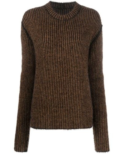 Uma Wang Frayed-edge Ribbed-knit Sweater - Brown