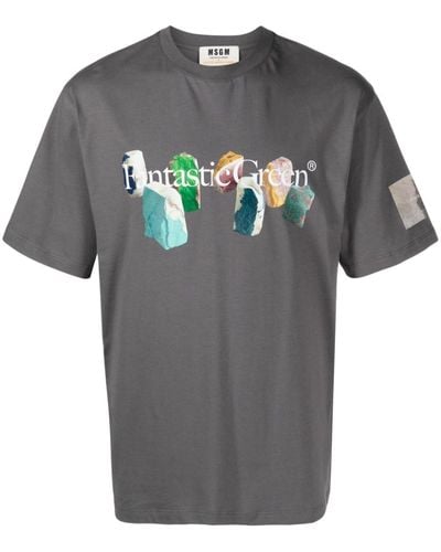 MSGM T-Shirt aus Bio-Baumwolle mit Slogan-Print - Grau