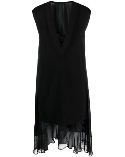 Sacai Asymmetric Knitted-panel Dress - Black