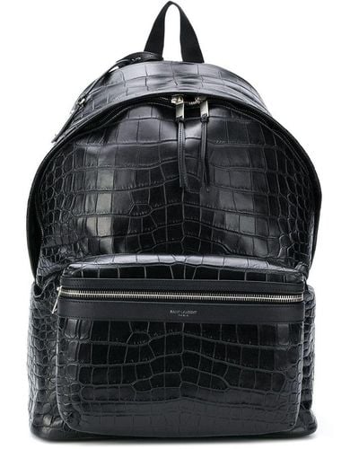 city backpack in crocodile-embossed leather