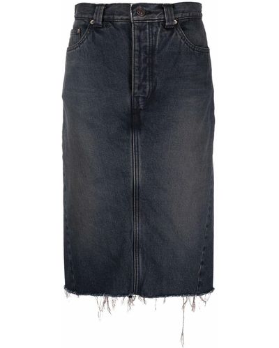 Balenciaga Frayed-hem Pencil Skirt - Blue
