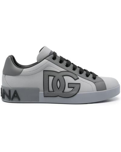 Dolce & Gabbana Portofino Leren Sneakers - Grijs