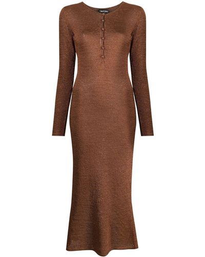 Tom Ford Long-sleeves Maxi Knit Dress - Brown