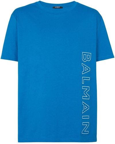 Balmain T-shirt en coton à logo imprimé - Bleu