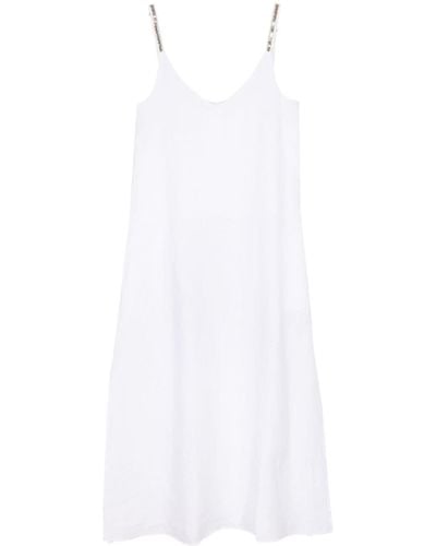 120% Lino Rhinestone-embellished Linen Midi Dress - White