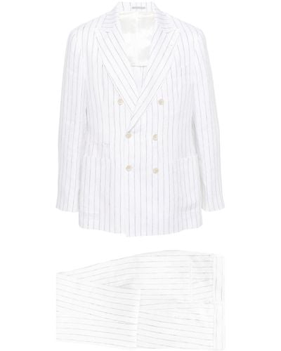 Brunello Cucinelli Doppelreihiger Anzug aus Leinen - Weiß