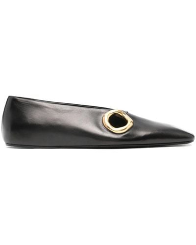 Jil Sander Square-toe leather ballerina shoes - Gris