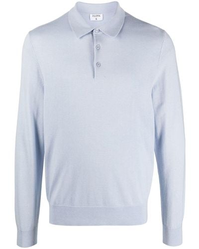 Filippa K Fine-knit Long-sleeve Polo Shirt - Blue
