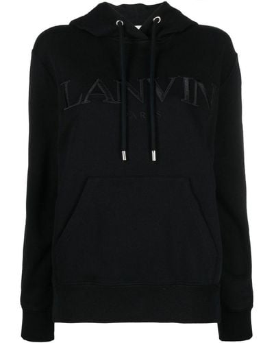 Lanvin Embroidered-logo Long-sleeve Hoodie - Black