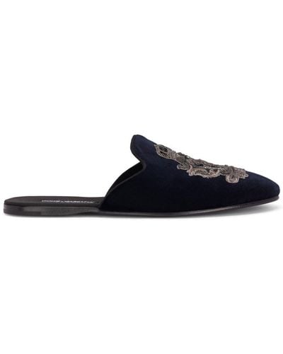 Dolce & Gabbana Embroidered Velvet Slippers - Blue