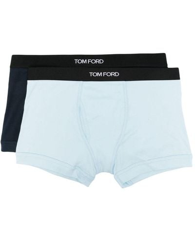 Tom Ford Cotton-blend Boxers (pack Of Two) - Blue