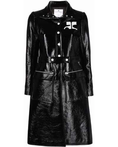 Courreges Logo-print Lacquered-effect Trench Coat - Black