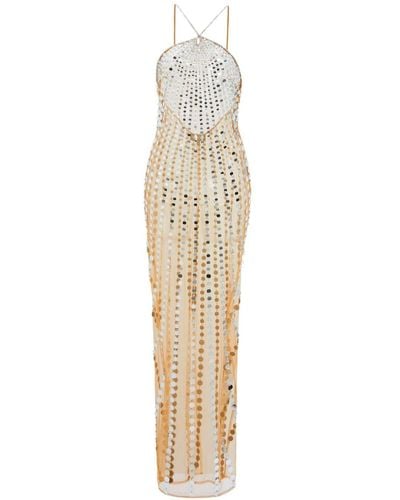retroféte Maris Sheer Sequin-embellished Long Dress - Metallic