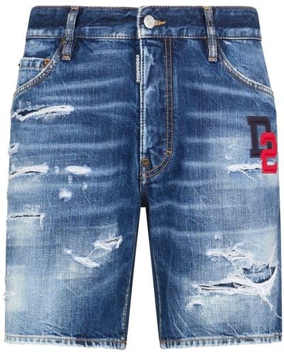 DSquared² Jeans-Shorts im Distressed-Look mit Logo - Blau