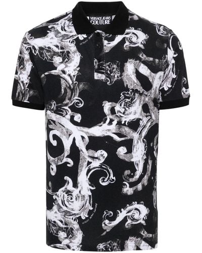 Versace Poloshirt mit Aquarell-Barockmuster - Schwarz
