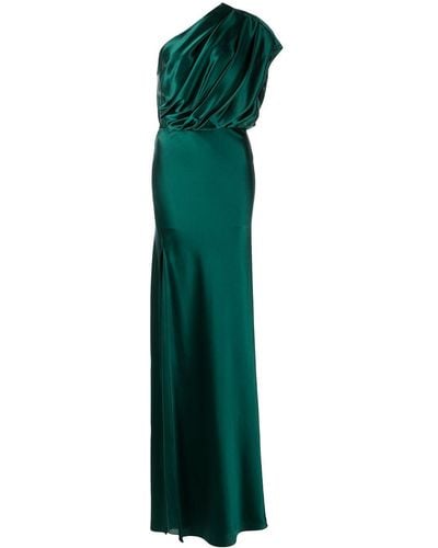 Michelle Mason Asymmetric Open Back Gown - Green