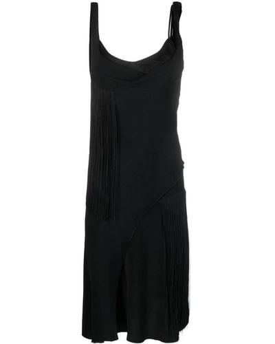 Victoria Beckham Asymmetric Fringed Slip Dress - Black