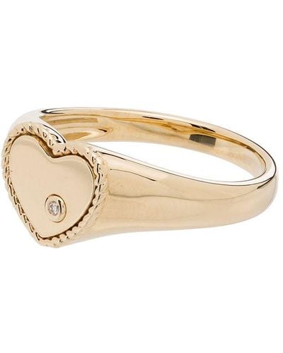 Yvonne Léon 9kt Yellow Gold Diamond Heart Signet Ring - Metallic