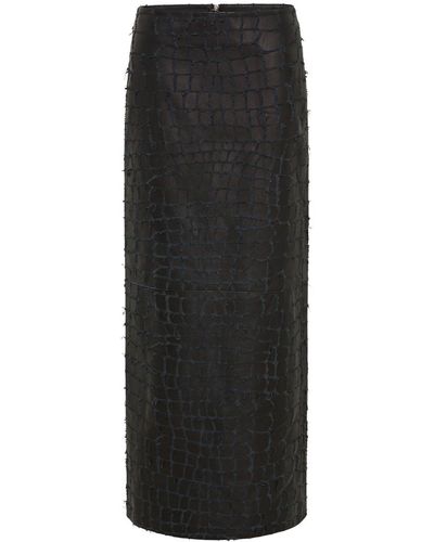 Dion Lee Snake Etched Leather Maxi Skirt - Black