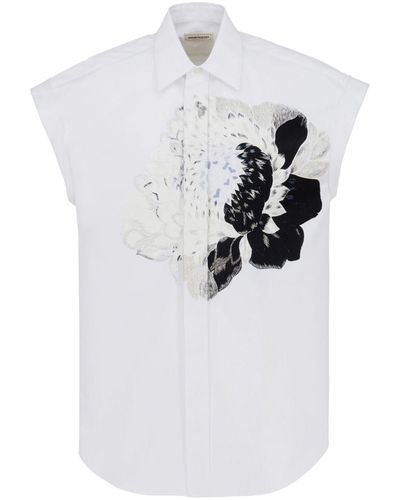 Alexander McQueen Dutch Flower Sleeveless Cotton Shirt - White