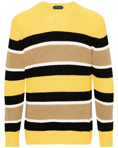 Zanone Striped Cotton Sweater - Yellow