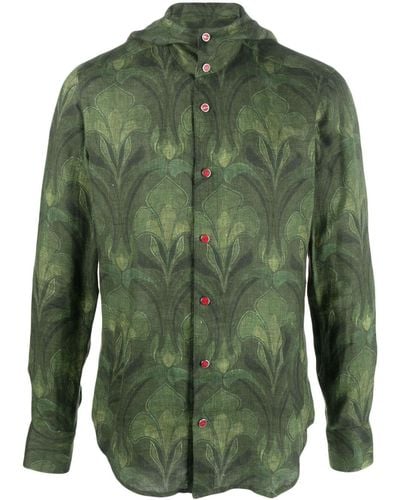 Kiton Mariano Floral-print Hooded Linen Shirt - Green