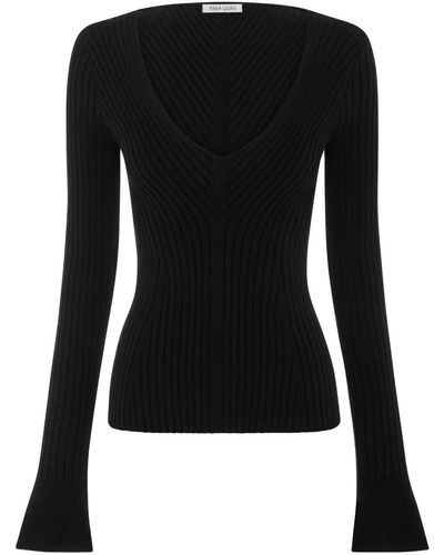 Anna Quan Imelda Ribbed-knit V-neck Top - Black