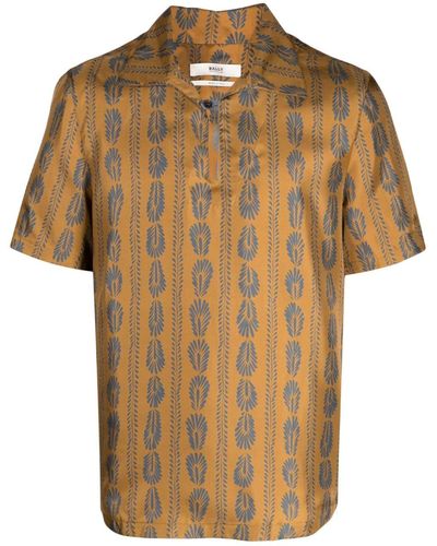 Bally Feather-pattern Short-sleeved Silk Shirt - Brown