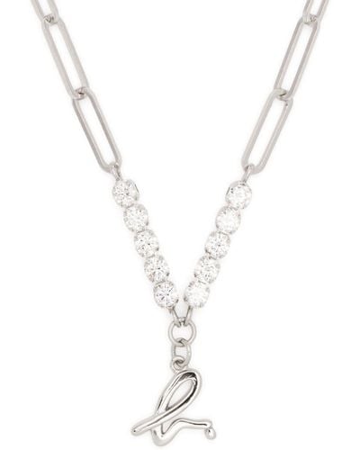 agnès b. Logo-pendant Chain Necklace - White