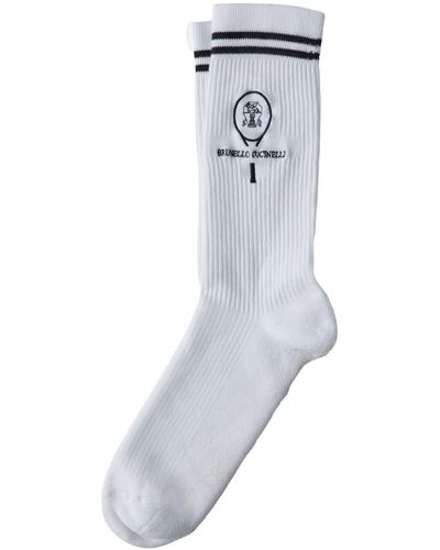 Brunello Cucinelli Logo-embroidered Socks - Grey