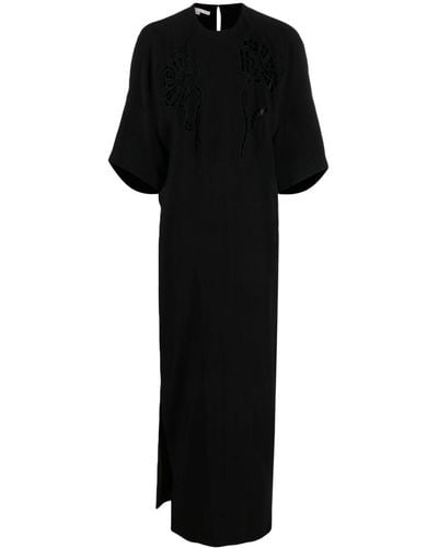 Stella McCartney Vestido largo con bordado inglés - Negro
