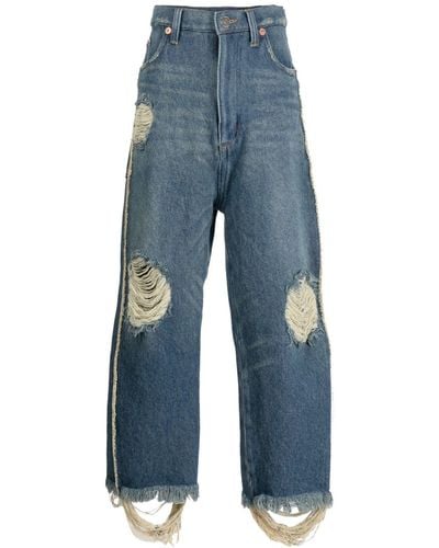 Doublet Jeans dritti a vita bassa con effetto vissuto - Blu
