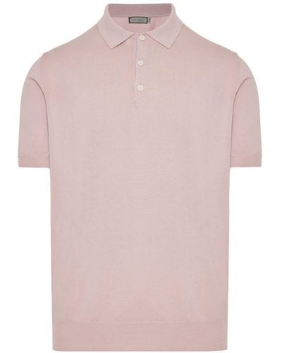 Canali Fine-knit Cotton Polo Shirt - Pink