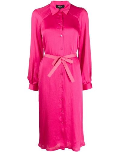 Paule Ka Long-sleeve Belted Shirt Dress - Pink