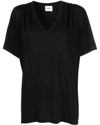 Isabel Marant Vネック リネンtシャツ - ブラック