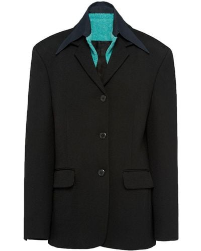 Prada レイヤードカラー ウールジャケット - ブラック