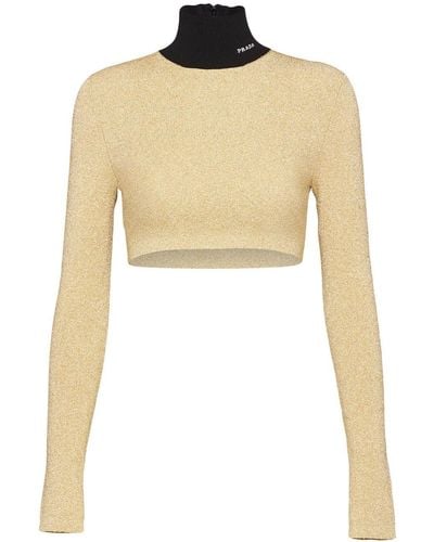 Prada Roll-neck Lamé Sweater - Yellow