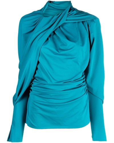 Atlein Gathered-drape Long-sleeve Top - Blue