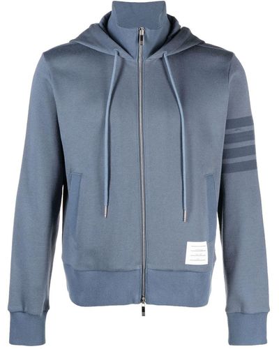 Thom Browne Cotton Funnel Neck Hoodie - Blue