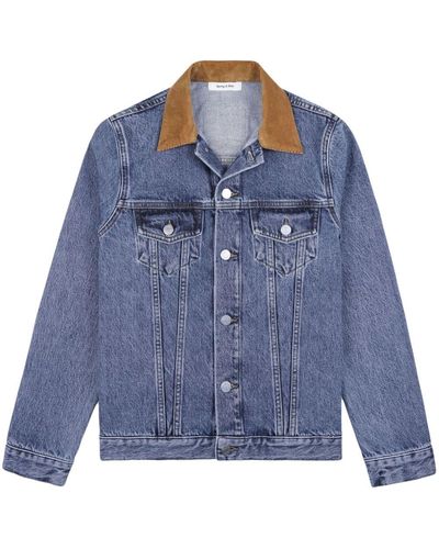 Sporty & Rich Contrasting-collar Cotton Denim Jacket - Blue