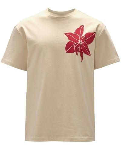 JW Anderson Floral-print Organic Cotton T-shirt - Natural