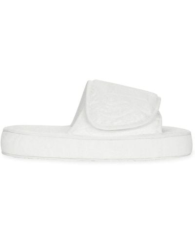 Dolce & Gabbana Embossed-logo Touch-strap Slippers - White