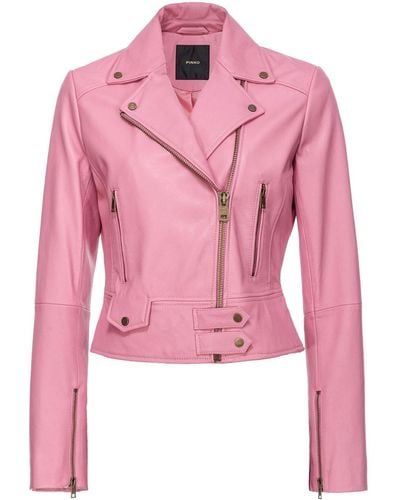 Pinko Leather Biker Jacket - Pink