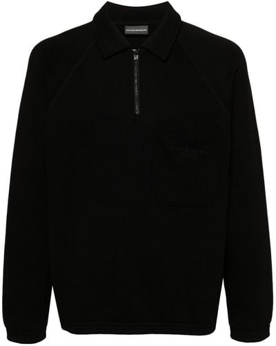 Emporio Armani Logo-embroidered Zipped Sweatshirt - Black